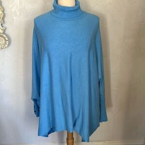 Alfani Blue turtleneck Poncho Sweater w/Dolman sleeve fitted button cuffs Size L